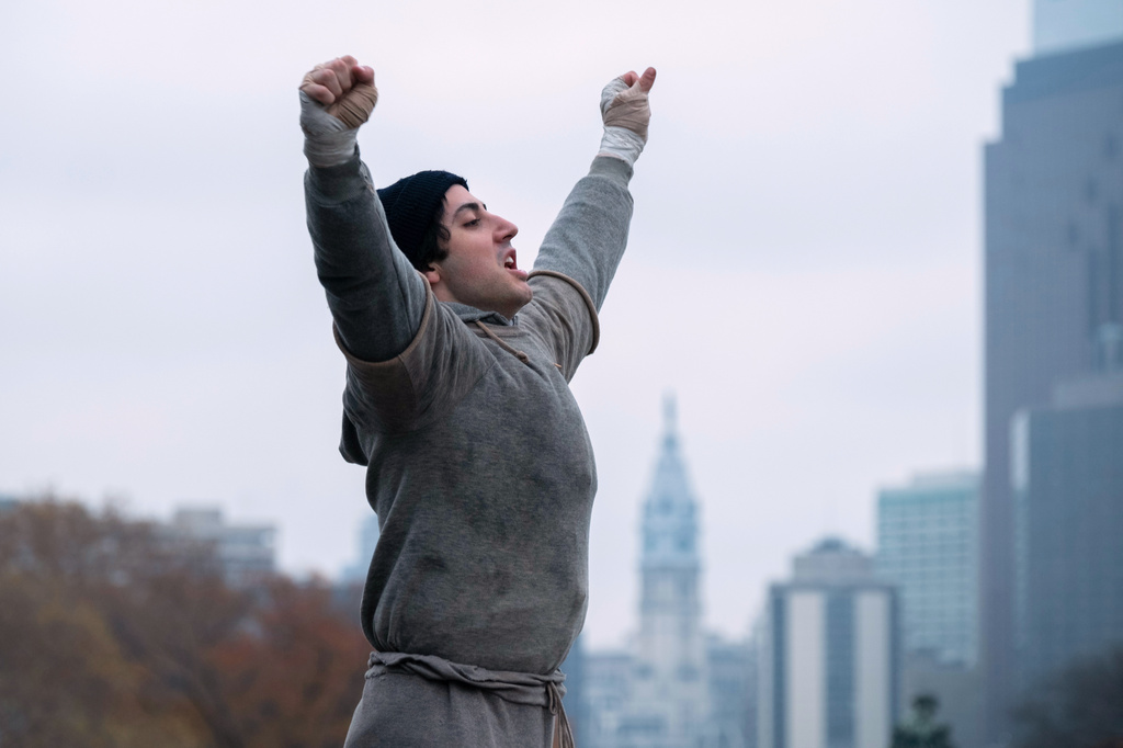This image released by Amazon MGM Studios shows Anthony Ippolito as Sylvester Stallone in a scene from "I Play Rocky." (Claire Folger/Amazon MGM Studios via AP)