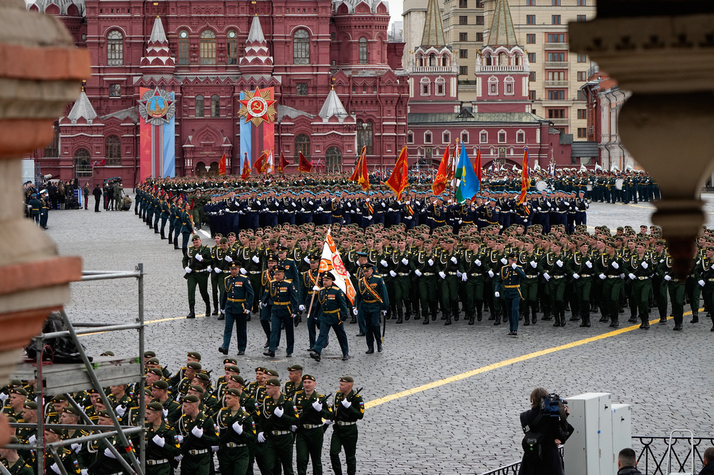 Russian servicemen attend the Victory Day military parade in Moscow, Saturday, May 9, 2026, during celebrations of the 81st anniversary of the Soviet Union's victory over Nazi Germany during World War II. (AP Photo/Alexander Zemlianichenko, Pool)