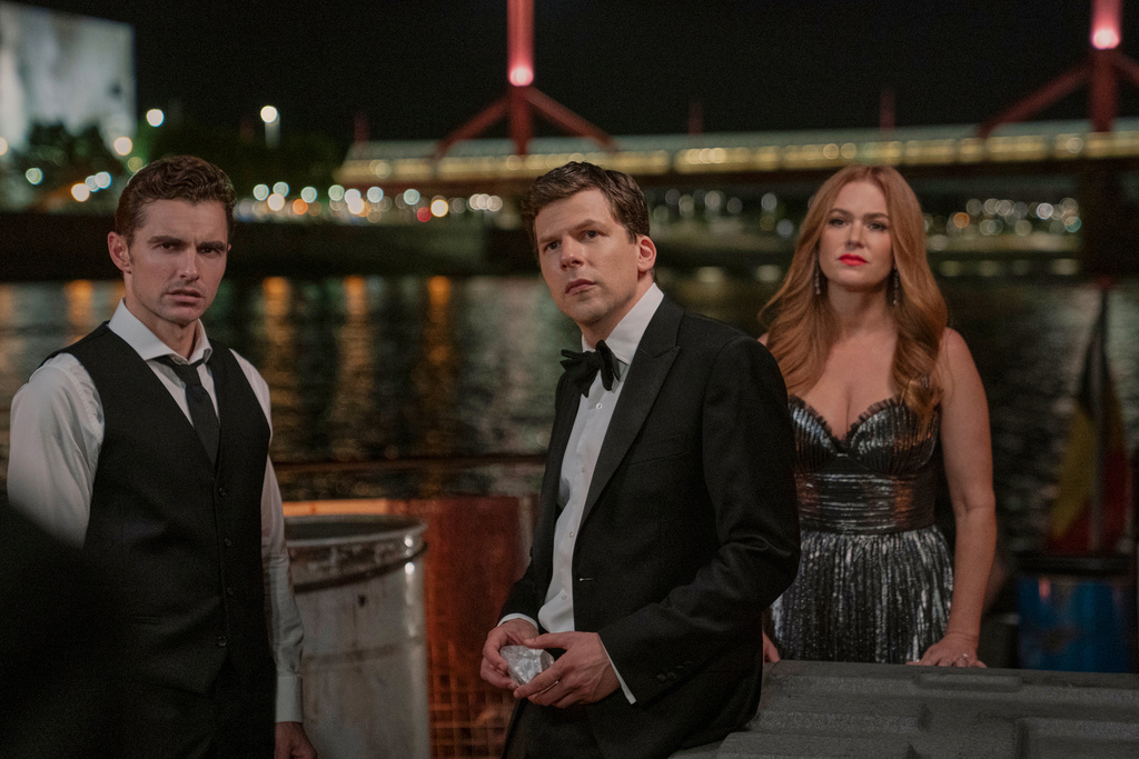 This image released by Lionsgate shows Dave Franco, from left, Jesse Eisenberg and Isla Fisher in a scene from "Now You See Me: Now You Don't." (Katalin Vermes/Lionsgate via AP)