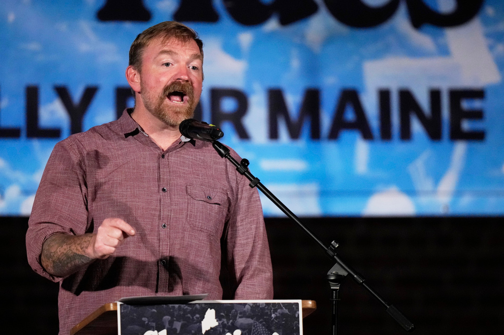 Graham Platner, Democratic candidate for U.S. Senate, speaks at a campaign event Friday, June 5, 2026, in Bar Harbor, Maine. (AP Photo/Robert F. Bukaty)