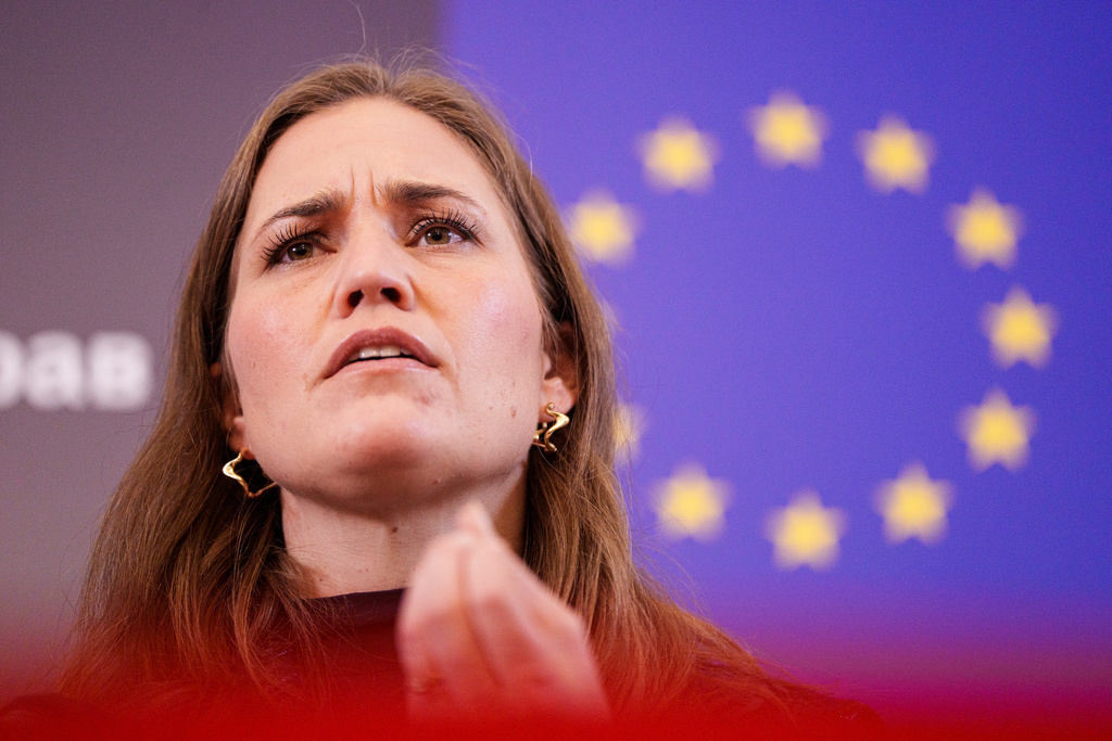 Marie Bjerre, Danish Minister for European Affairs attends a joint press conference with Ukraine's Deputy Prime Minister for European and Euro-Atlantic Integration of Ukraine Taras Kachka and Marta Kos, EU Commissioner for Enlargement, after informal meeting of EU ministers for European affairs in Lviv, Ukraine, on Thursday, Dec. 11, 2025. (AP Photo/Evgeniy Maloletka)