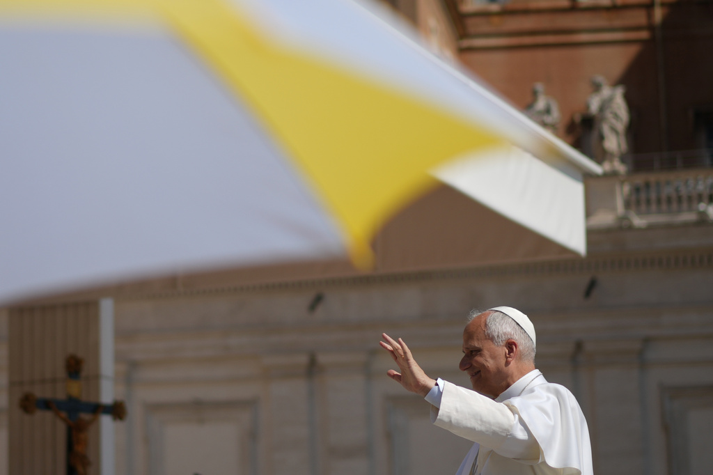 Pope Leo XIV arrives for weekly general audience in St. Peter's Square, at the Vatican, Wednesday, June 17, 2026. (AP Photo/Andrew Medichini)