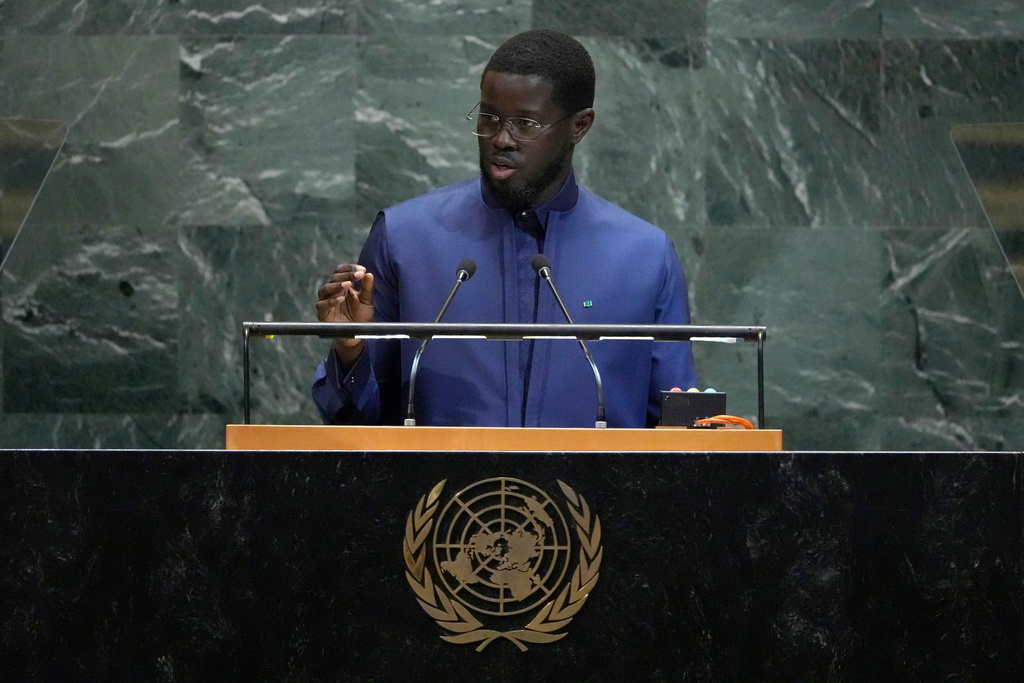 President of Senegal Bassírou Diomaye Diakhar Faye addresses the 80th session of the United Nations General Assembly, Wednesday, Sept. 24, 2025, at U.N. headquarters. (AP Photo/Pamela Smith)
