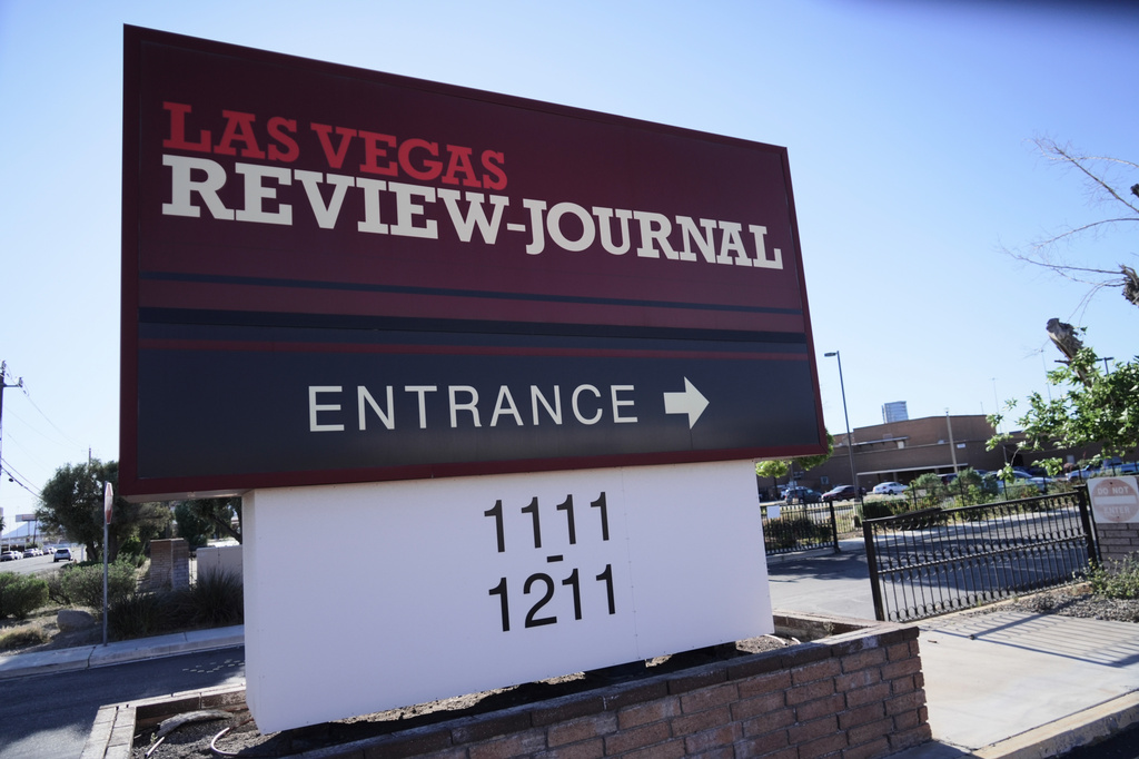 The exterior of the Las Vegas Review-Journal is shown Friday, April 3, 2026, in Las Vegas (AP Photo/Ty Oneil)