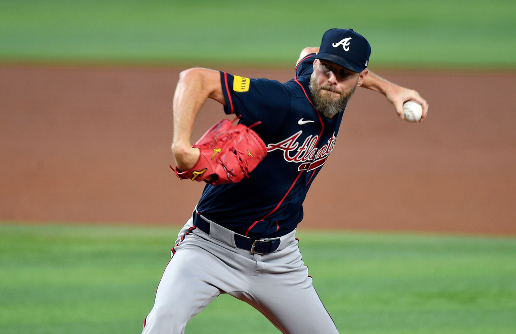 Atlanta Braves pitcher Chris Sale delivers during the first inning of a baseball game against the Miami Marlins, Wednesday, May 20, 2026, in Miami. (AP Photo/Michael Laughlin)