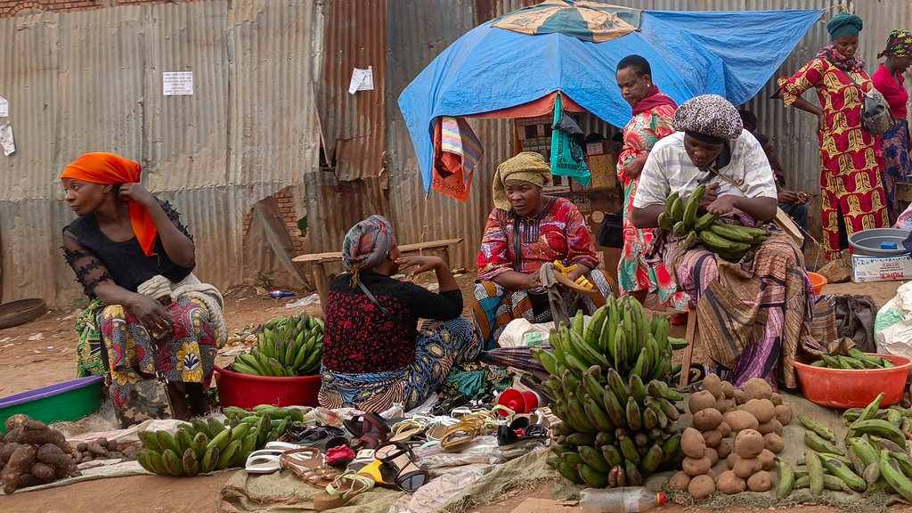 Vendors are seen at a market in Bukavu, Democratic Republic of the Congo, Friday, Aug 29, 2025. (AP Photo)