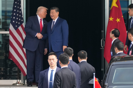President Donald Trump left, and Chinese President Xi Jinping, shake hands before their U.S.-China summit talk at Gimhae International Airport in Busan, South Korea, Thursday, Oct. 30, 2025. (AP Photo/Mark Schiefelbein) President Donald Trump left, and Chinese President Xi Jinping, shake hands before their U.S.-China summit talk at Gimhae International Airport in Busan, South Korea, Thursday, Oct. 30, 2025. (AP Photo/Mark Schiefelbein)