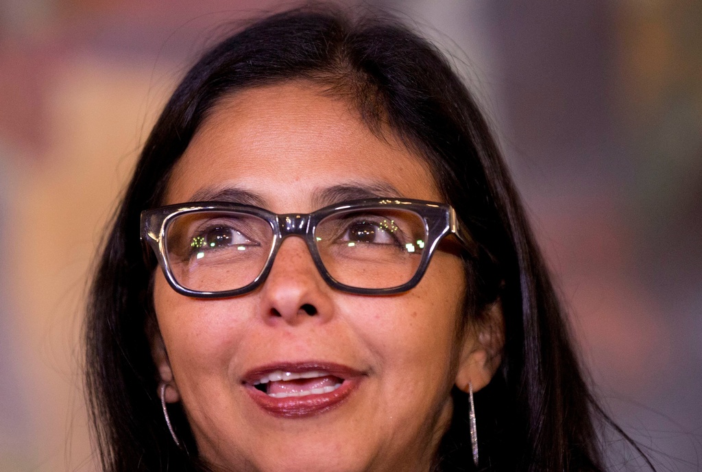 FILE - Venezuela's Foreign Relations Minister Delcy Rodriguez gives a news conference after a private meeting with U.S. Chargé d'Affaires Lee McClenny in Caracas, Venezuela, March 2, 2015. (AP Photo/Ariana Cubillos, File)