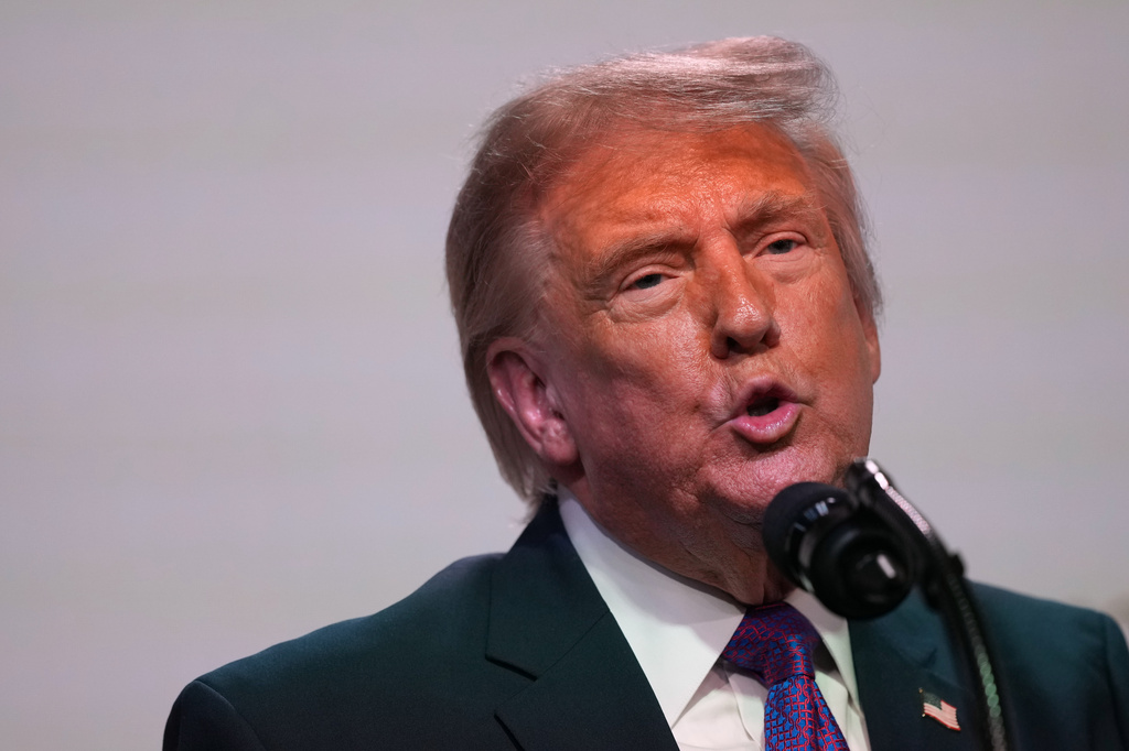President Donald Trump speaks about prescription drug prices in the South Court Auditorium in the Eisenhower Executive Office Building on the White House campus, Monday, May 18, 2026, in Washington. (AP Photo/Julia Demaree Nikhinson)
