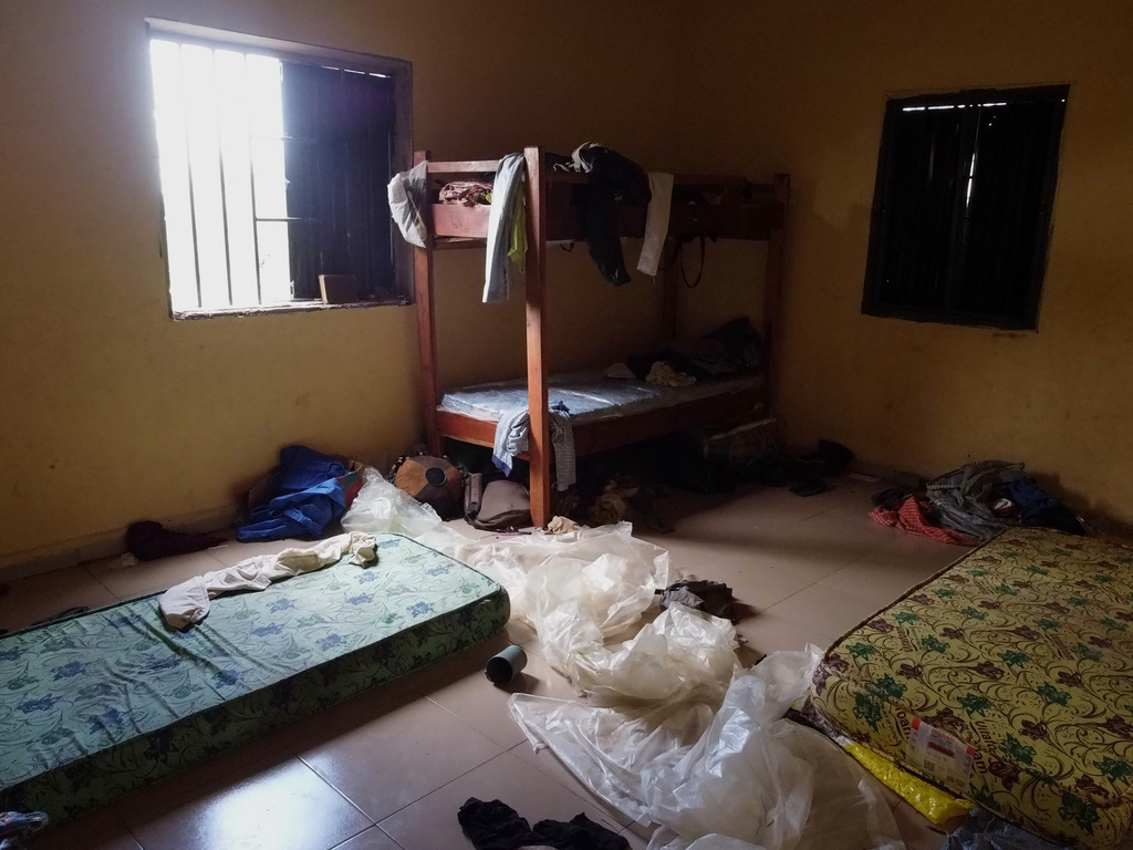 Students' belongings are seen inside a dormitory of an orphanage that was raided by gunmen late Sunday, in Lokoja, Nigeria, Monday, April 27, 2026. (AP Photo/Haruna Yahaya)