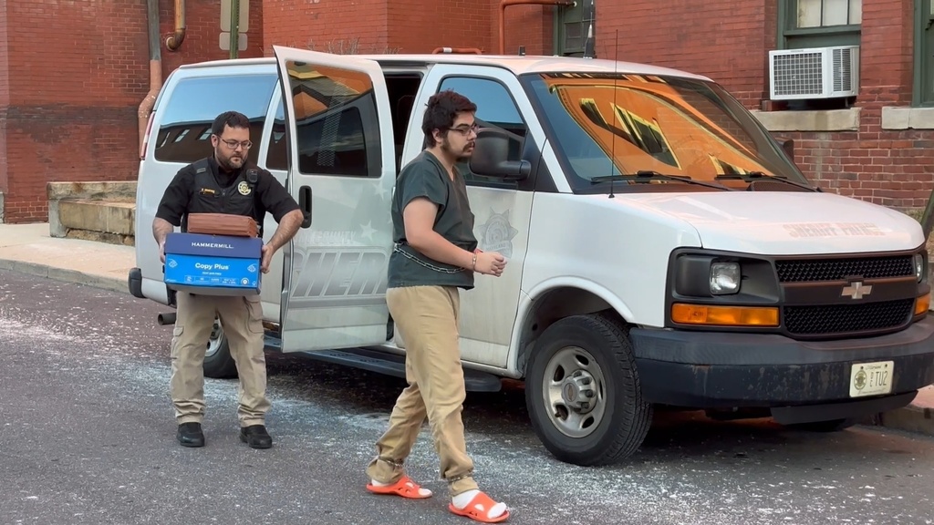 In this image taken from video, Daniel Blank, who is associated with a cultlike group known as Zizians that is linked to several deaths across the U.S., is escorted into court for a pretrial hearing on trespassing, gun and drug charges in Cumberland, Md., Friday, Jan. 16, 2026. (AP Photo/Mark Scolforo)