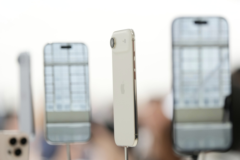 The iPhone Air is displayed during an announcement of new products at Apple Park on Tuesday, Sept. 9, 2025, in Cupertino, Calif. (AP Photo/Godofredo A. Vásquez)