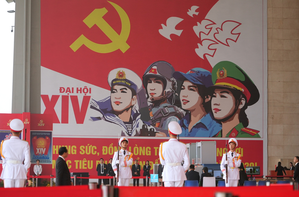 Delegates arrive at the National Convention Center for the week-long Congress of the Communist Party of Vietnam in Hanoi, Vietnam, Monday, Jan. 19, 2026. (AP Photo/Hau Dinh)