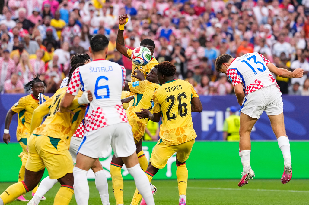 Croatia's Nikola Vlasic (13) scores his side's second goal during the World Cup Group L soccer match between Croatia and Ghana in Philadelphia, Saturday, June 27, 2026. (AP Photo/Petr Josek)