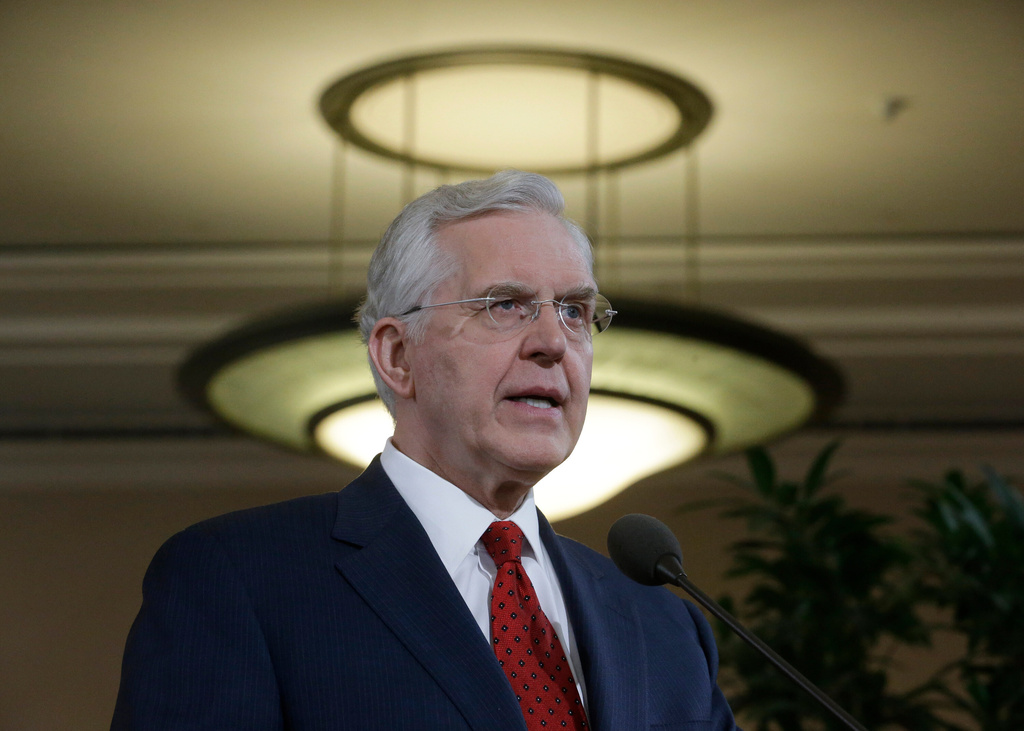 FILE - Elder D. Todd Christofferson of the Church's Quorum of the Twelve Apostles speaks during a news conference at the Conference Center, Tuesday, Jan. 27, 2015, in Salt Lake City. (AP Photo/Rick Bowmer, File)