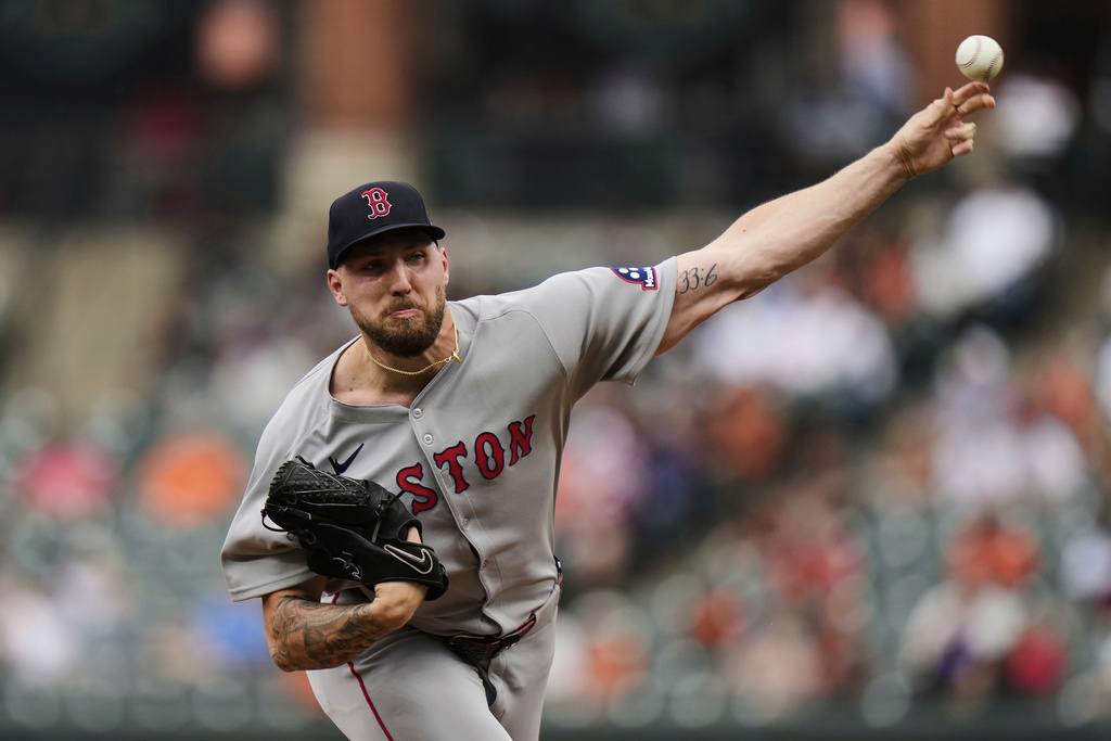 Boston Red Sox starting pitcher Garrett Crochet delivers during the third inning of a baseball game against the Baltimore Orioles, Thursday, Aug. 28, 2025, in Baltimore. (AP Photo/Stephanie Scarbrough)wld