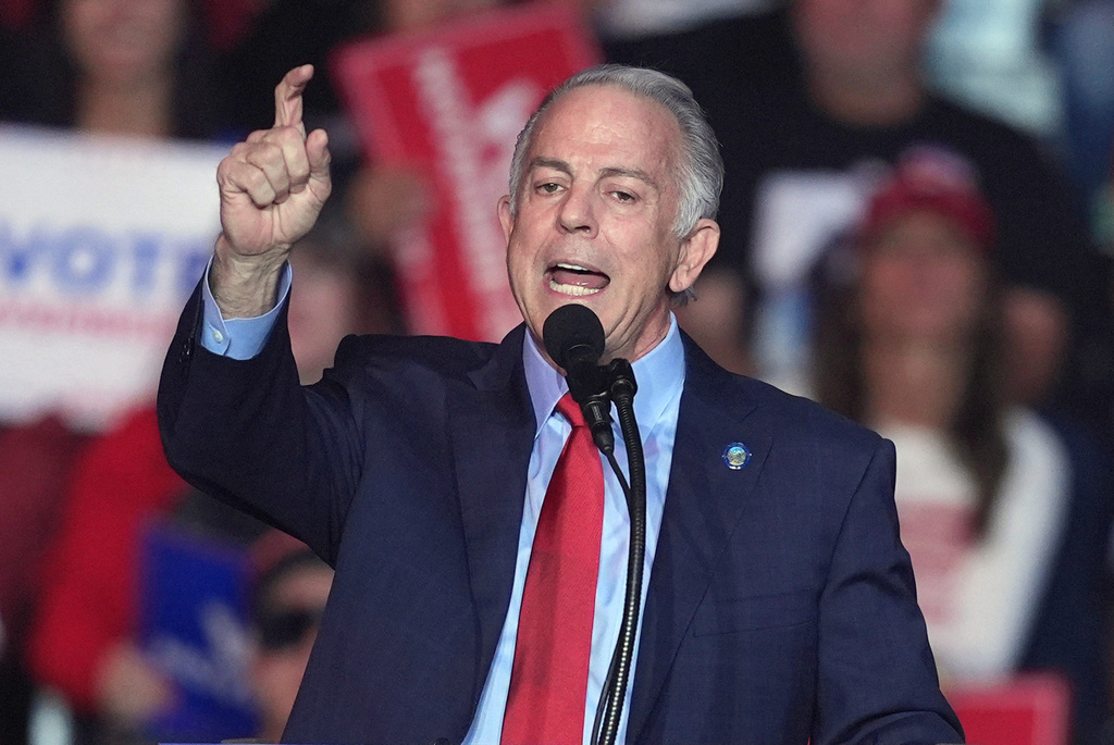 FILE - Nevada Gov. Joe Lombardo speaks before Republican presidential nominee former President Donald Trump at a campaign rally at Lee's Family Forum, Oct. 31, 2024, in Henderson, Nev. (AP Photo/Evan Vucci, File)