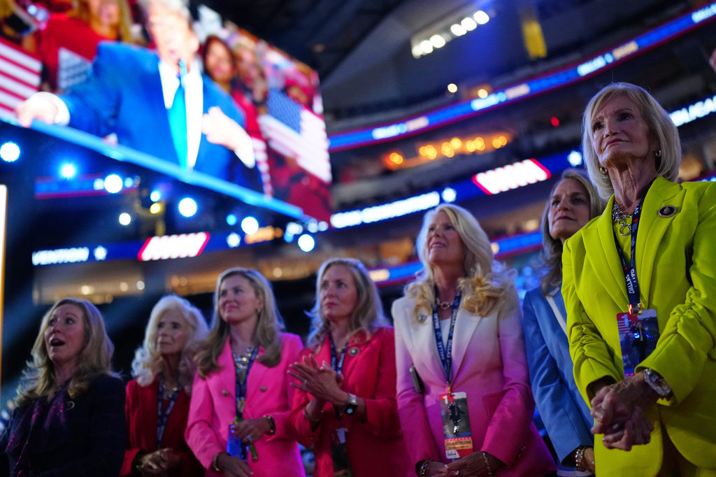 People listen as President Donald Trump speaks at the Republican convention, Wednesday, Sept. 9, 2026, in Dallas. (AP Photo/Julia Demaree Nikhinson)