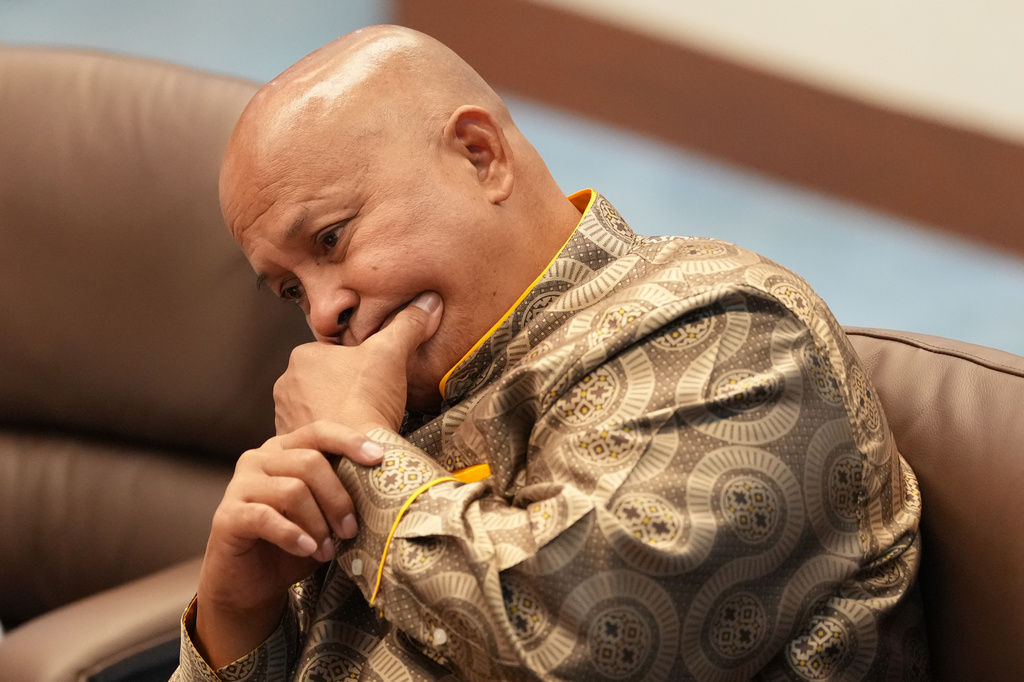Philippine Senator Ronald dela Rosa listens while inside the plenary hall at the Philippine Senate in Pasay, Philippines on Wednesday, May 13, 2026. (AP Photo/Aaron Favila)