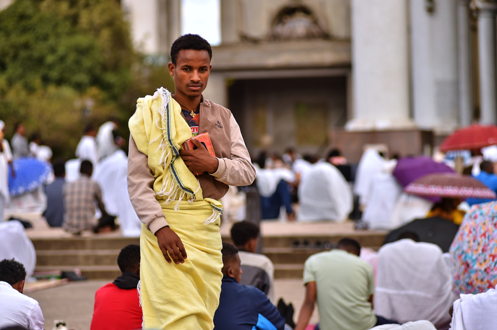 An Ethiopian Orthodox Christian worshipper takes part in prayers during Good Friday in Addis Ababa, Friday, April 10, 2026. (AP Photo)