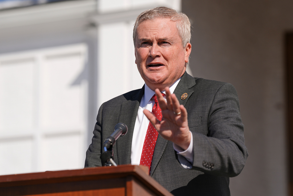 Rep. James Comer, R-Ky., speaks outside the Chappaqua Performing Arts Center where former President Bill Clinton was testifying before U.S. House lawmakers as part of a congressional investigation into convicted sex offender Jeffrey Epstein, Friday, Feb. 27, 2026, in Chappaqua, N.Y. (AP Photo/Angelina Katsanis)