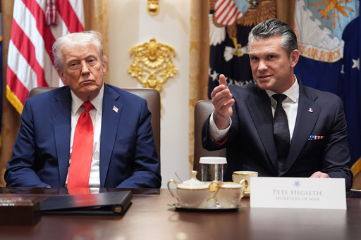 Defense Secretary Pete Hegseth speaks as President Donald Trump holds a cabinet meeting at the White House, Thursday, Oct. 9, 2025, in Washington. (AP Photo/Evan Vucci) Defense Secretary Pete Hegseth speaks as President Donald Trump holds a cabinet meeting at the White House, Thursday, Oct. 9, 2025, in Washington. (AP Photo/Evan Vucci)