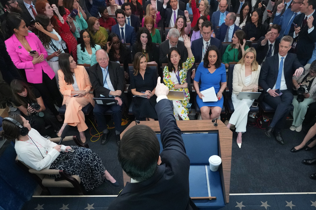 Secretary of State Marco Rubio speaks during a press briefing in the James Brady Press Briefing Room at the White House in Washington, Tuesday, May 5, 2026. (AP Photo/Mark Schiefelbein)