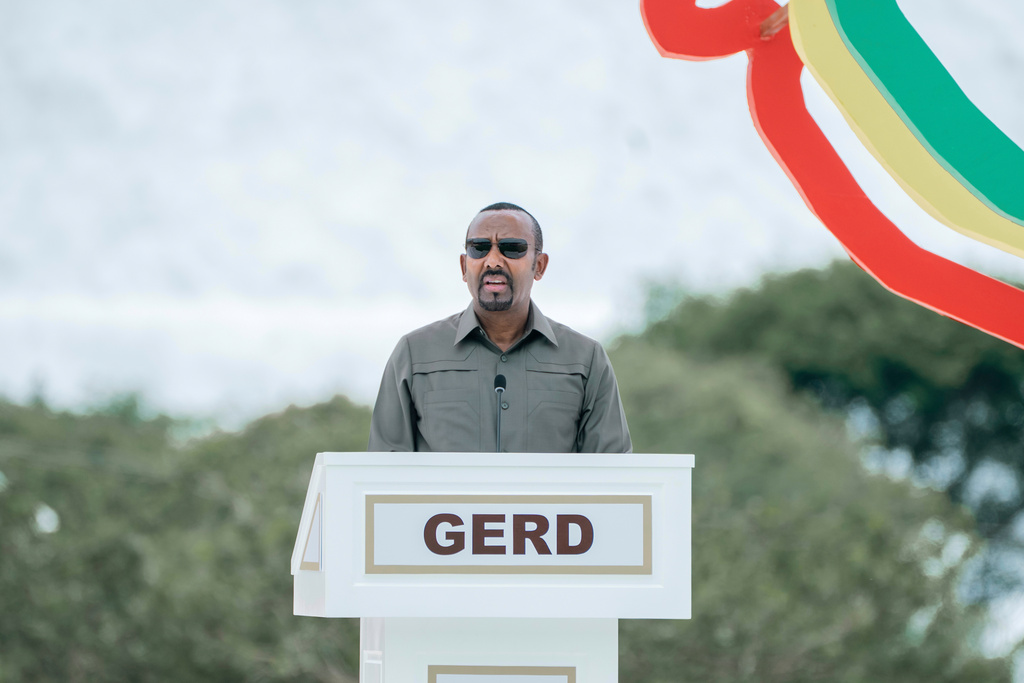 FILE - Ethiopia's Prime Minister Abiy Ahmed Ali delivers a speech during the inauguration of the Grand Ethiopian Renaissance Dam, in Benishangul-Gumuz, Ethiopia, Sept. 9, 2025. (AP Photo, File)