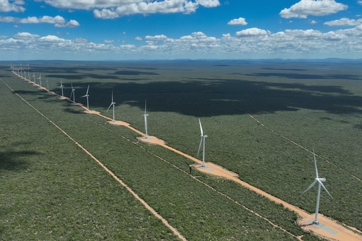 FILE - Wind turbines operate in a rural area near Canudos, Bahia state, Brazil, March 9, 2024. (AP Photo/Andre Penner, File) FILE - Wind turbines operate in a rural area near Canudos, Bahia state, Brazil, March 9, 2024. (AP Photo/Andre Penner, File)