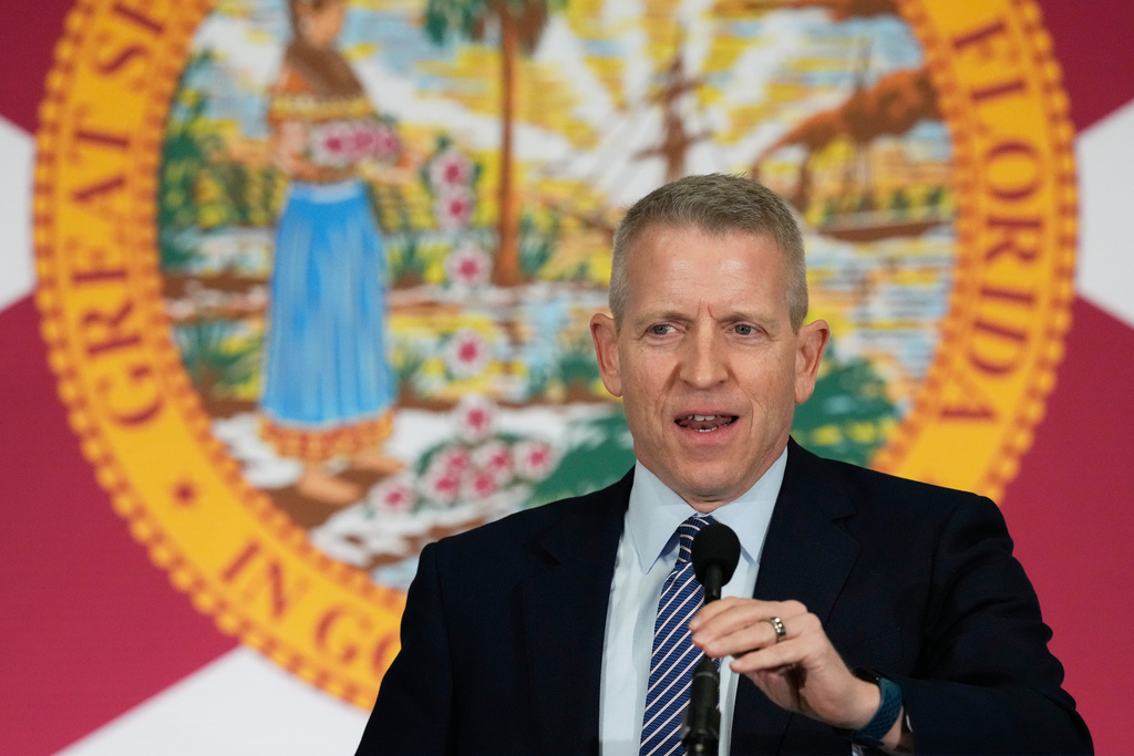 FILE - Florida House Speaker Paul Renner speaks during a press conference in Miami, on May 9, 2023. (AP Photo/Rebecca Blackwell, File)