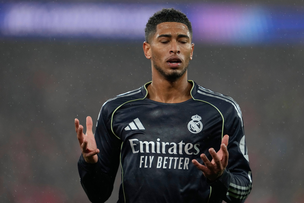 Jude Bellingham del Real Madrid durante el partido contra Benfica en la Liga de Campeones, el miércoles 28 de enero de 2026, en Lisboa. (AP Foto/Armando Franca)