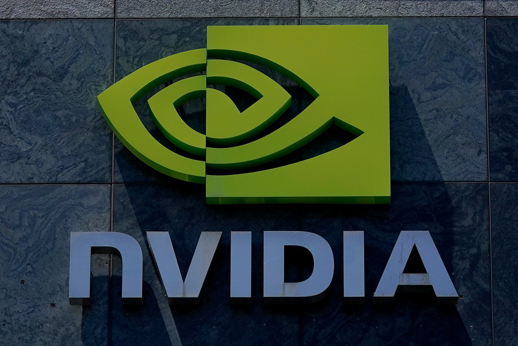 FILE - A sign to a Nvidia office building is shown in Santa Clara, Calif., Wednesday, May 31, 2023. (AP Photo/Jeff Chiu, File)
