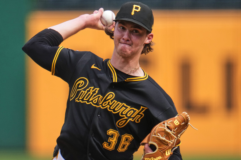 Pittsburgh Pirates pitcher Bubba Chandler delivers during the first inning of the second game of a baseball double header against the Milwaukee Brewers in Pittsburgh, Saturday, July 11, 2026. (AP Photo/Gene J. Puskar)