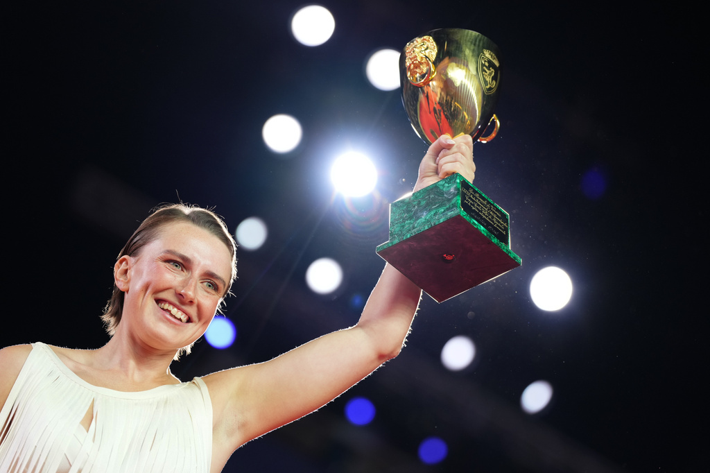 Mathilde Arcel, winner of the Coppa Volpi for best actress for the film 'Woman Unknown', poses for photographers at the awards photo call during the closing ceremony of the 83rd edition of the Venice Film Festival in Venice, Italy, on Saturday, Sept. 12, 2026. (Photo by Scott A Garfitt/Invision/AP)