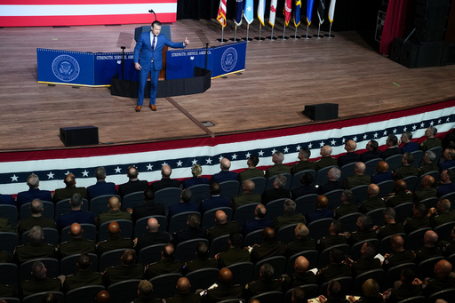 Secretary of Defense Pete Hegseth speaks to senior military leaders at Marine Corps Base Quantico, Tuesday, Sept. 30, 2025 in Quantico, Va. (Andrew Harnik/Pool via AP) Secretary of Defense Pete Hegseth speaks to senior military leaders at Marine Corps Base Quantico, Tuesday, Sept. 30, 2025 in Quantico, Va. (Andrew Harnik/Pool via AP)