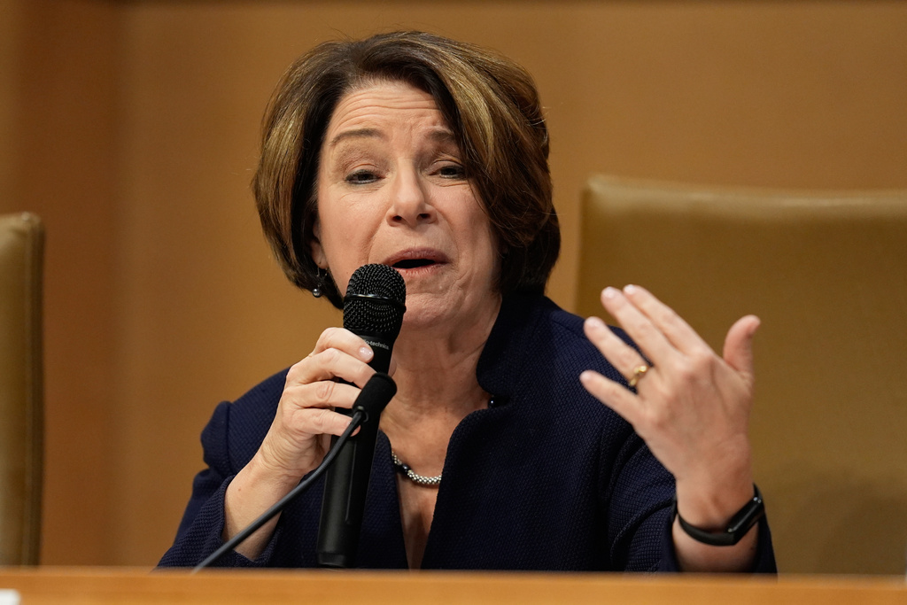 Sen. Amy Klobuchar, D-Minn, speaks during a field hearing on immigration Friday, Jan. 16, 2026, in St. Paul, Minn. (AP Photo/Abbie Parr)