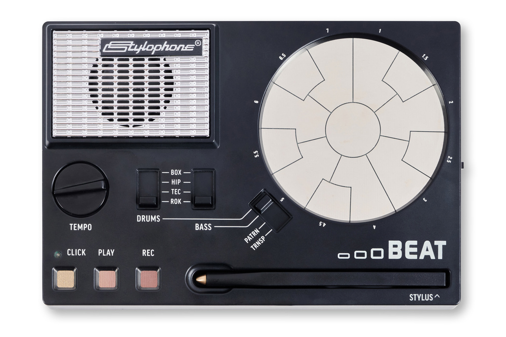 This product image released by MoMA shows the Stylophone Beat Drum Machine. (MoMA via AP)
