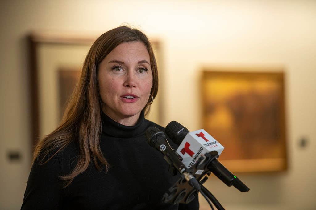 FILE - Salt Lake City Mayor Erin Mendenhall speaks at the Salt Lake City International Airport in Salt Lake City, Oct. 16, 2025. (AP Photo/Marielle Scott, File)