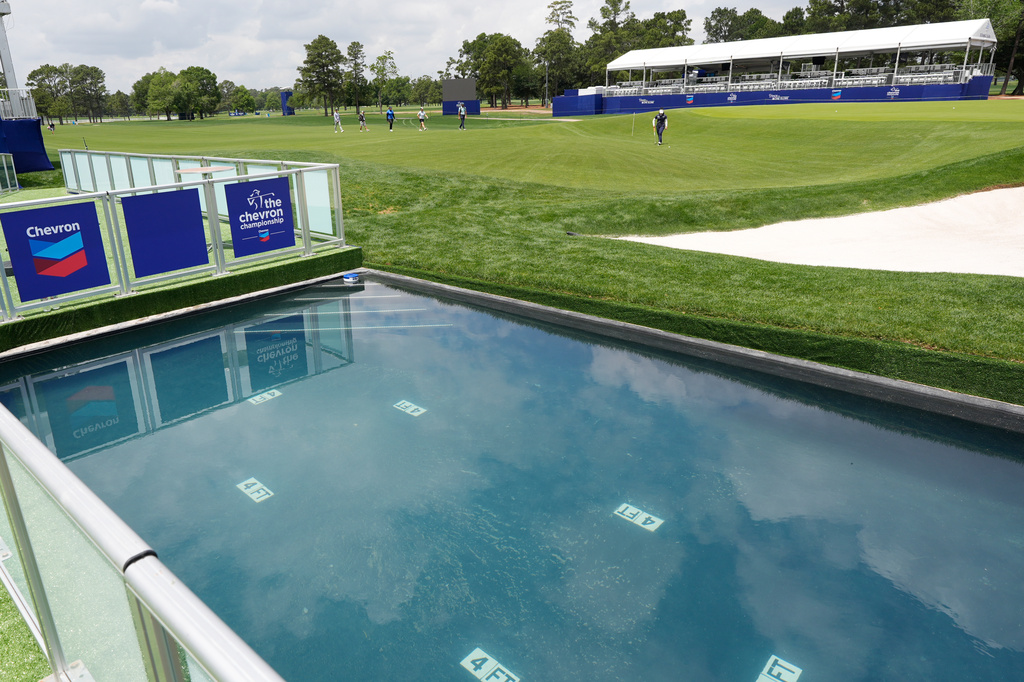 A newly constructed pool next the 18th green is shown ahead of the Chevron Championship LPGA golf tournament Wednesday, April 22, 2026, in Houston. (AP Photo/David J. Phillip)