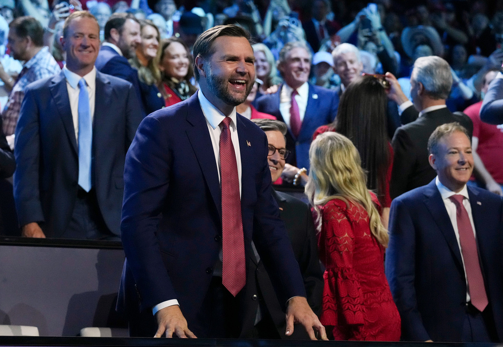 Vice President JD Vance greets the crowd during the Republican National Midterm Convention, Wednesday, Sept. 9, 2026, at the American Airlines Center in Dallas. (Eric Lee/Pool photo via AP)