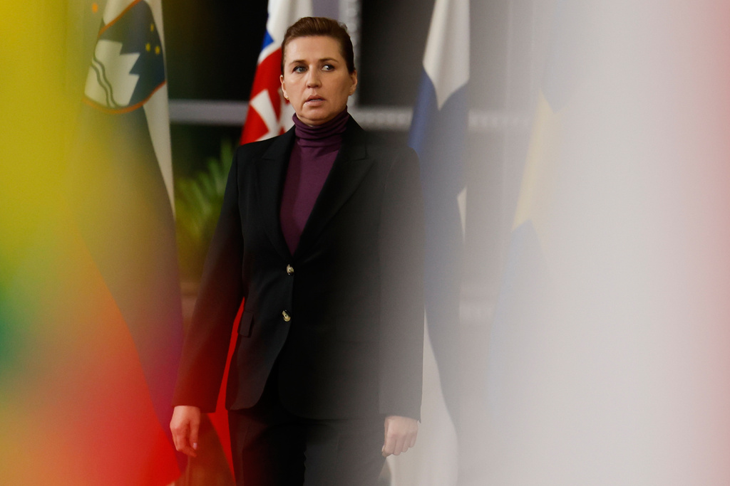 FILE - Denmark's Prime Minister Mette Frederiksen arrives for the EU summit in Brussels, Jan. 22, 2026. (AP Photo/Geert Vanden Wijngaert, File)