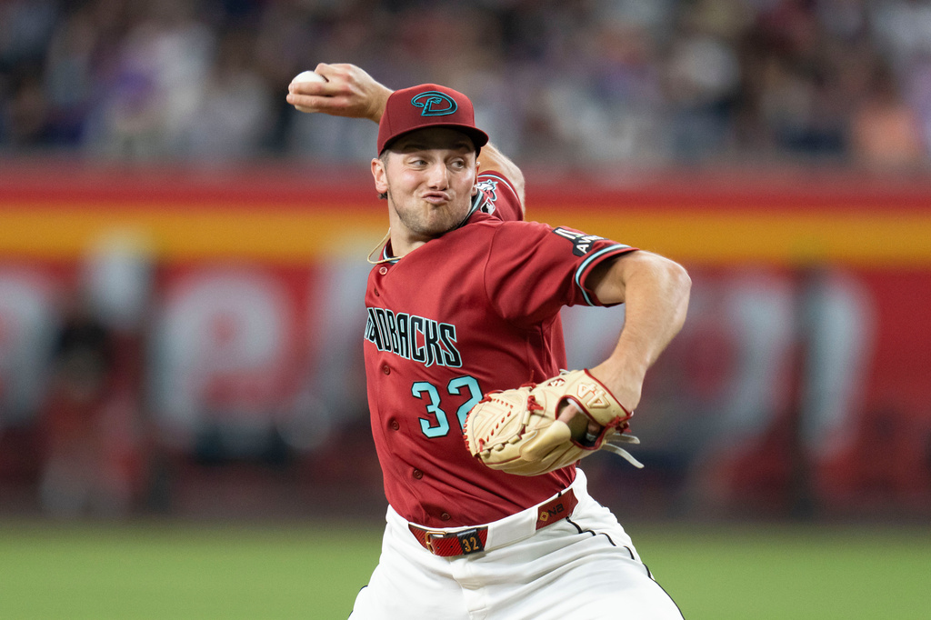 Arizona Diamondbacks pitcher Brandon Pfaadt delivers during a baseball game against the Atlanta Braves, Sunday, April 5, 2026, in Phoenix. (AP Photo/Rebecca Noble)