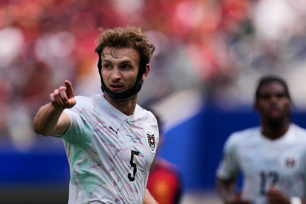 Austria's Stefan Posch reacts during the World Cup round of 32 soccer match against Spain in Inglewood, Calif., near Los Angeles, Thursday, July 2, 2026. (AP Photo/Mark J. Terrill)