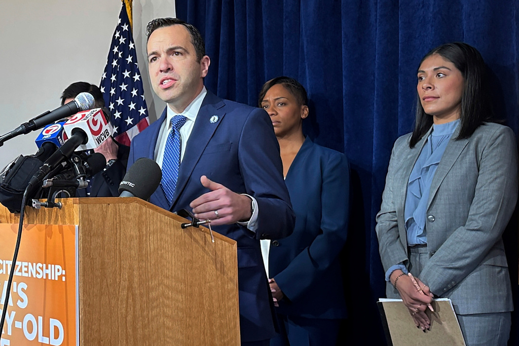 FILE - New Jersey Attorney General Matthew Platkin speaks at a news conference regarding a federal lawsuit challenging President Donald Trump's executive order seeking to end birthright citizenship for anyone born in the U.S. to someone in the U.S. illegally in Boston, on Friday, Feb. 7, 2025. (AP Photo/Michael Casey, File)
