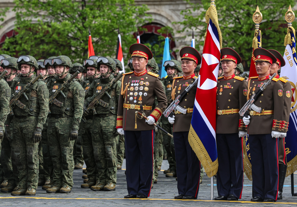 FILE - Russian, left, and North Korea's servicemen attend the Victory Day military parade in Moscow, Saturday, May 9, 2026, during celebrations of the 81st anniversary of the Soviet Union's victory over Nazi Germany during the World War II. (Maxim Shipenkov/Pool Photo via AP, File)