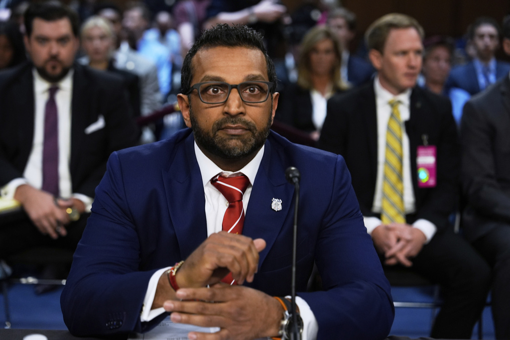 FBI Director Kash Patel appears before the Senate Judiciary Committee for his first oversight hearing, Tuesday, Sept. 16, 2025, at the Capitol in Washington. (AP Photo/Julia Demaree Nikhinson)