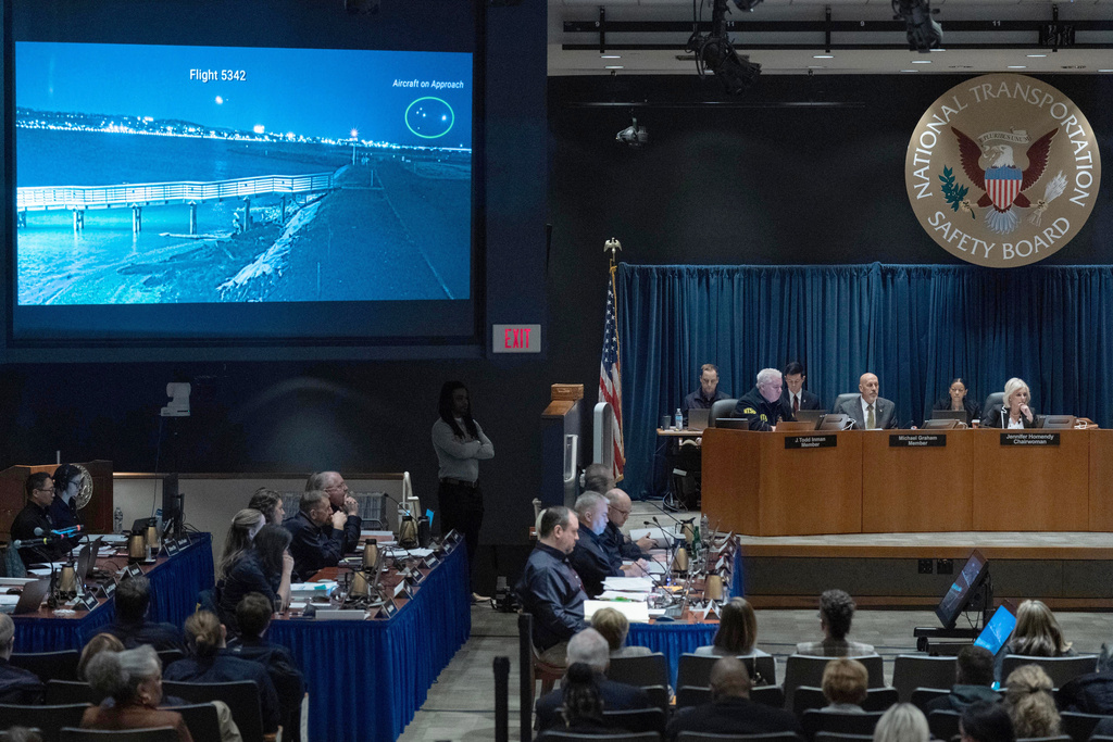 National Transportation Safety Board (NTSB) Chairwoman Jennifer Homendy presides over the NTSB fact-finding hearing on the DCA midair collision accident, at the National Transportation and Safety Board boardroom in Washington, Tuesday, Jan. 27, 2026. (AP Photo/Jose Luis Magana)