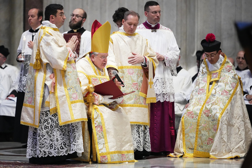Cardinal Raymond Leo Burke, sitting, delivers a speech as he celebrates the old Latin Mass for pilgrim in St. Peter's Basilica, at the Vatican, Saturday, Oct. 25, 2025. (AP Photo/Alessandra Tarantino) Cardinal Raymond Leo Burke, sitting, delivers a speech as he celebrates the old Latin Mass for pilgrim in St. Peter's Basilica, at the Vatican, Saturday, Oct. 25, 2025. (AP Photo/Alessandra Tarantino)
