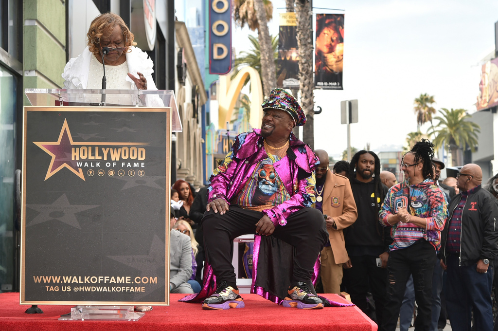 FILE - Janie Bradford, left, and George Clinton attend a ceremony honoring Clinton with a star on the Hollywood Walk of Fame, Jan. 19, 2024, in Los Angeles. (Photo by Richard Shotwell/Invision/AP, File)