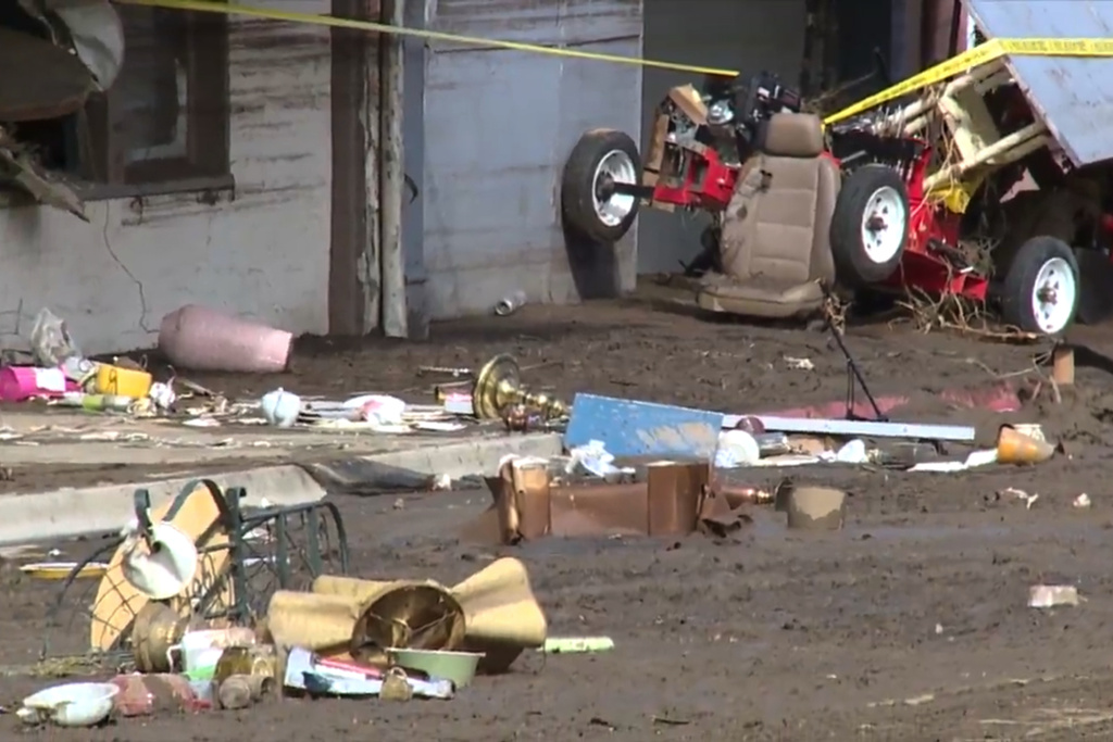 Damage from flooding in Globe, Ariz., is seen on Saturday morning, Sept. 27, 2025. (Adam Klepp/KNXV-TV - ABC15 Arizona via AP)